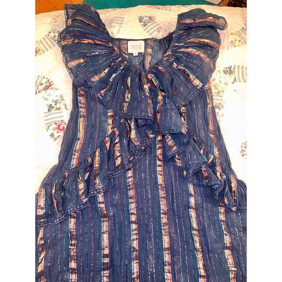 TRYB 212 METALLIC LUREX BLUE RUFFLE DRESS - Picture 10 of 10